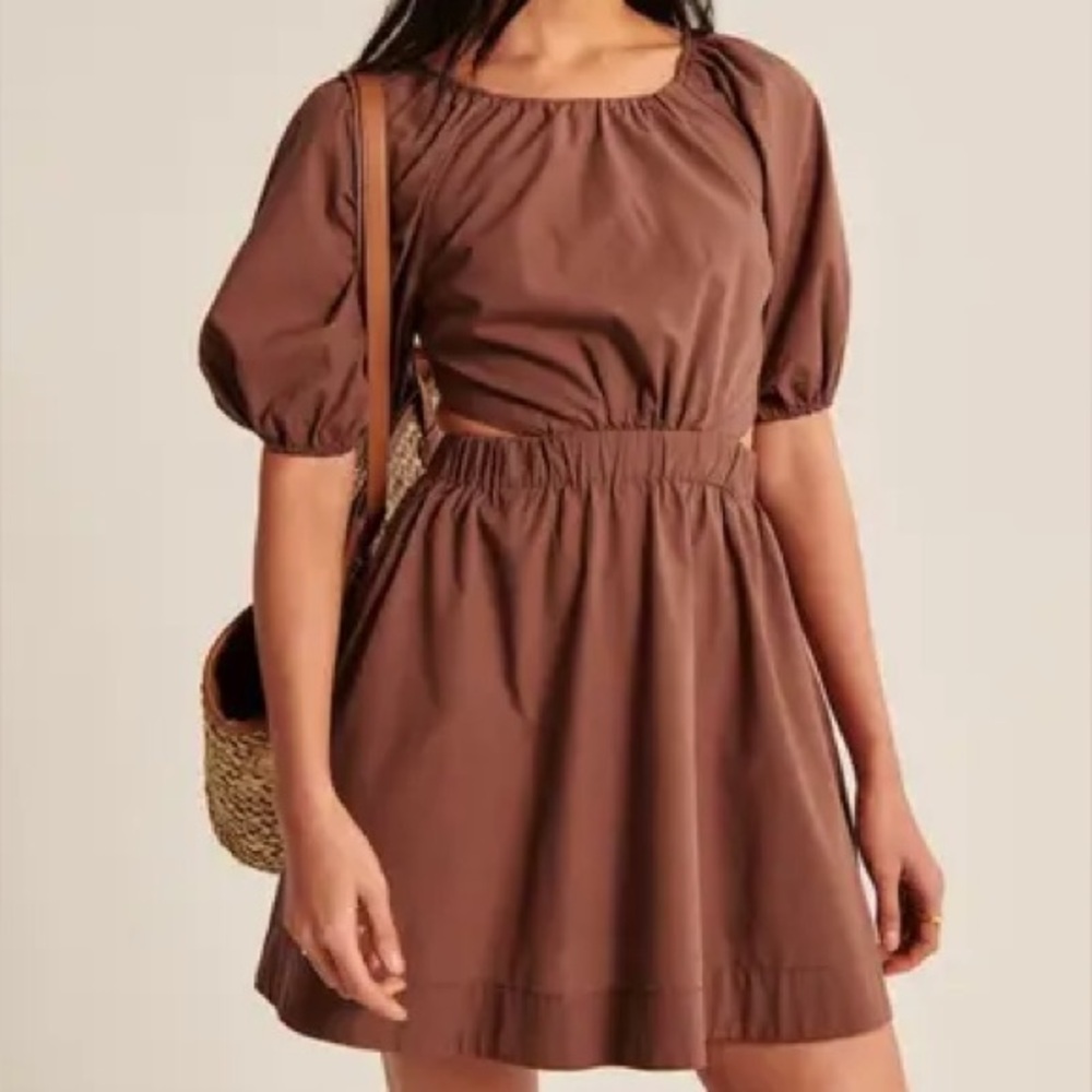 Abercrombie & Fitch Open Back Puff Sleeve Mini Dress w Pockets Size Large Petite